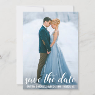 Modern Script Save The Date Engagement Photo WB Invitation