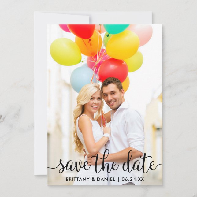Modern Script Save The Date Photo Card (Front)