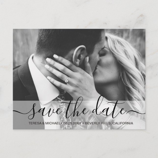 Modern Script Save The Date Photo Engagement  Postcard (Front)