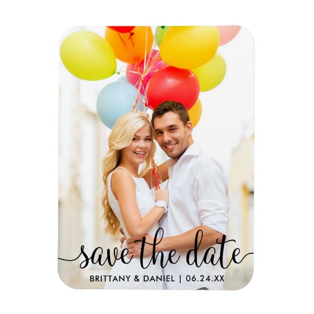 Modern Script Save The Date Photo Magnet (Vertical)