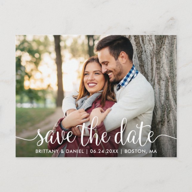 Modern Script | Save the Date Photo Postcard (Front)