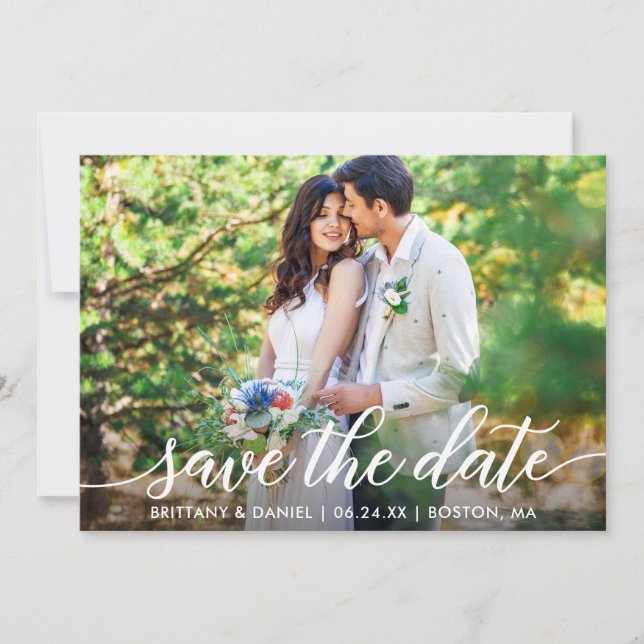 Modern Script Save The Date Photo W Card (Front)