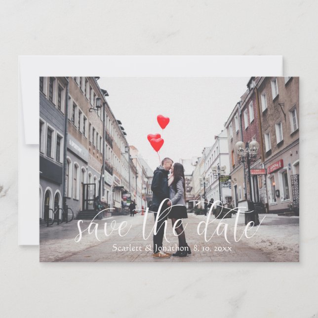 Modern Script Save The Date Photo Wedding Card (Front)