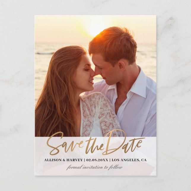 modern script save the date postcard (Front)