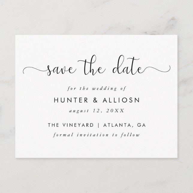 Modern Script Save The Date  Postcard (Front)