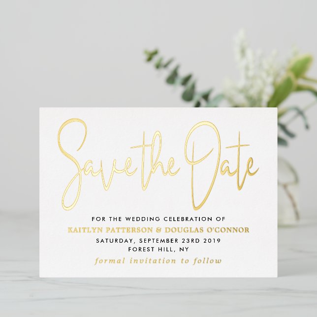Modern Script Save The Date Real Foil (Standing Front)