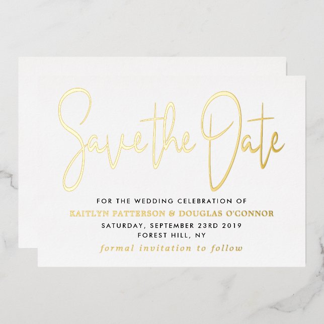 Modern Script Save The Date Real Foil (Front/Back)