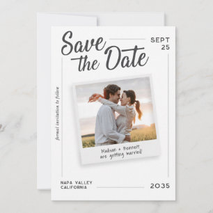 Modern Script Save the Date Retro Photo Wedding