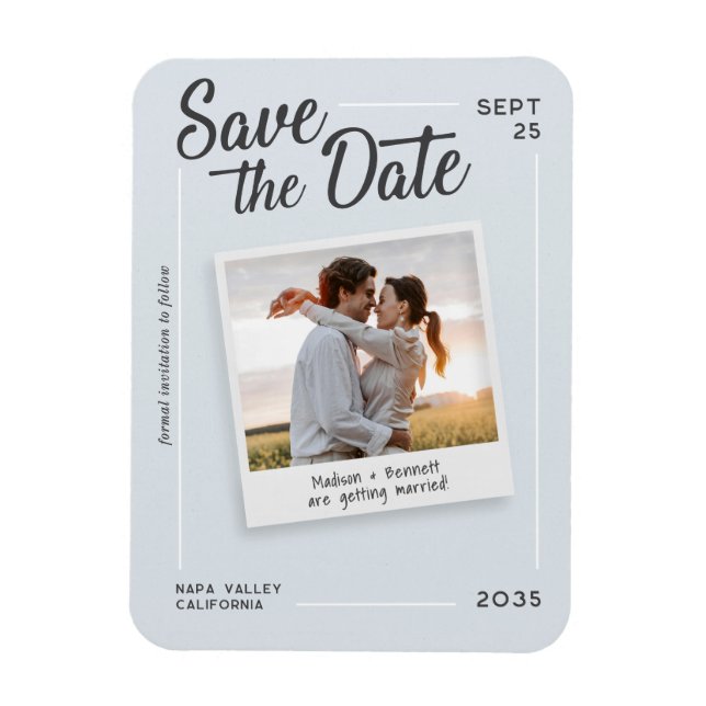 Modern Script Save the Date Retro Photo Wedding Magnet (Vertical)