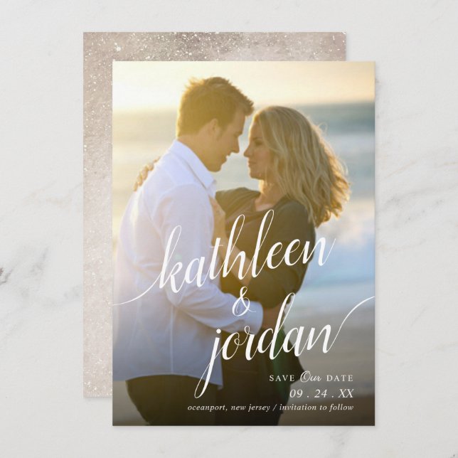 Modern Script Save the Date Wedding Announcement (Front/Back)