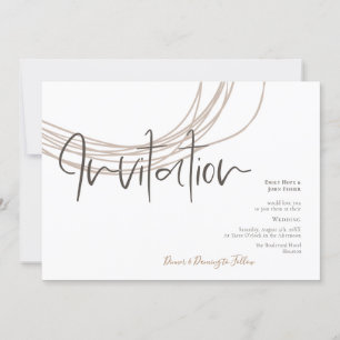 Modern Script Scribble Circular Line Beige Wedding Invitation