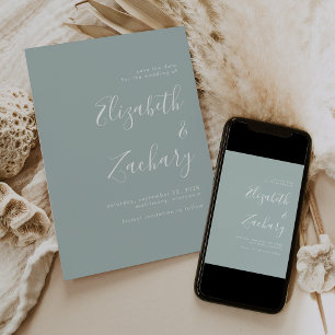Modern Script Sea Glass Green Save the Date Announcement