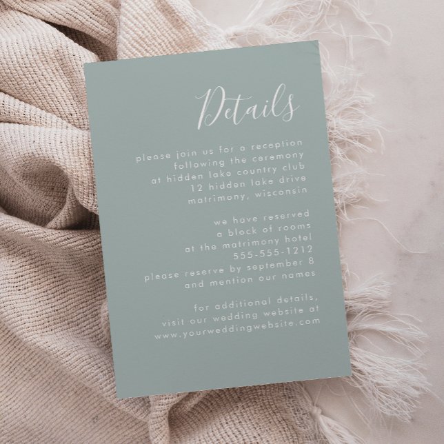 Modern Script Sea Glass Green Wedding Details Enclosure Card (Creator Uploaded)