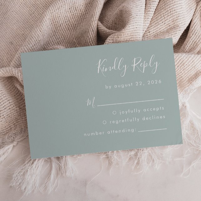 Modern Script Sea Glass Wedding RSVP Card (Creator Uploaded)