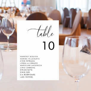 Modern Script Seating Chart Names Minimal Wedding Table Number