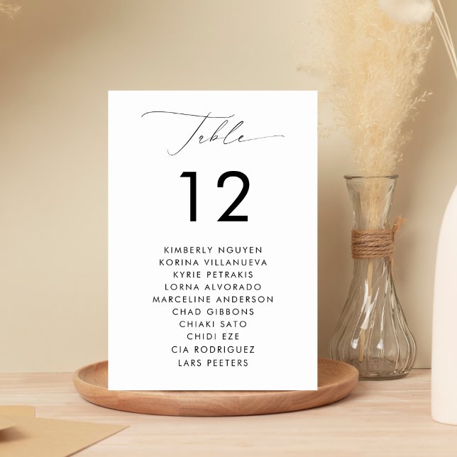 Modern Script Seating Chart Names Minimal Wedding Table Number (Creator Uploaded)
