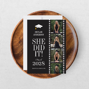 Modern Script Senior Photo Graduation Black Reel Invitation