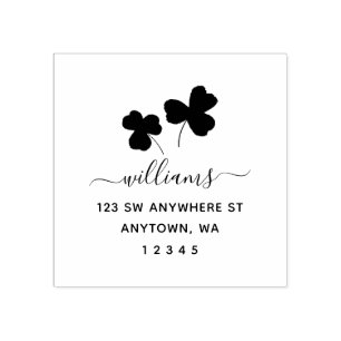 Modern Script Shamrock Return Address Personalised Rubber Stamp