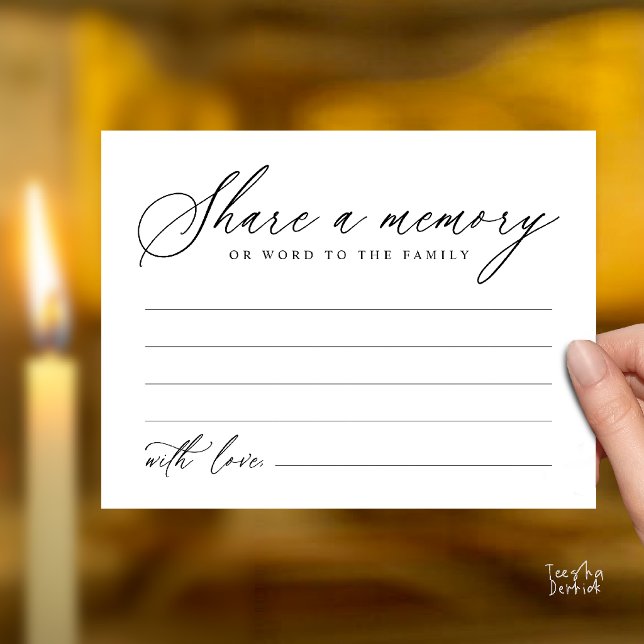 Modern Script Share a Memory Funeral Note Card (Modern Script Share a Memory Funeral Note Card in Navy Blue)