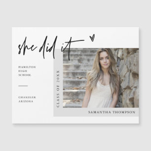 Modern Script She Did It Graduation Photo Magnet