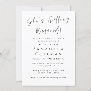 Modern Script She's Getting Married Bridal Shower Invitation