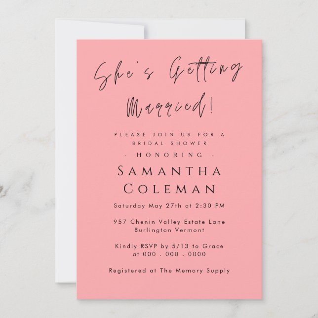 Modern Script She's Getting Married Bridal Shower Invitation (Front)