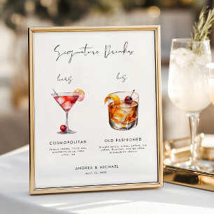Modern Script Signature Drinks Bar Wedding Sign   