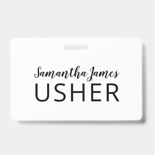 Modern Script Signature Usher Name Badge ID Badge (Front)