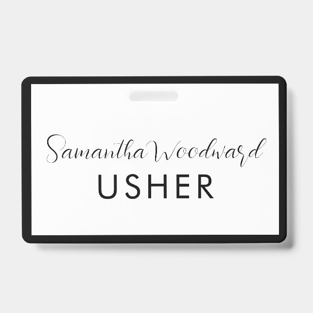 Modern Script Signature Usher Name Badge ID Badge (Front)