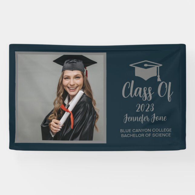Modern Script Silver 2023 Custom Graduation Square Banner (Horizontal)