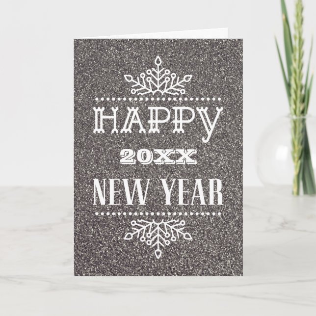 Modern Script Silver Glitter Custom Photo Business Holiday Card (Front)