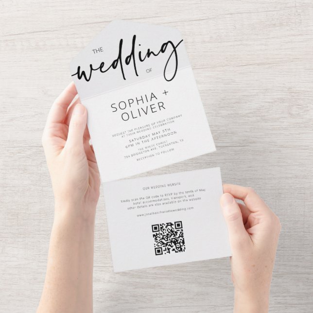 Modern Script Silver Grey Wedding All In One Invitation (Tearaway)