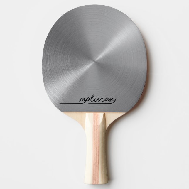 Modern Script Silver Personalised Ping Pong Paddle (Front)