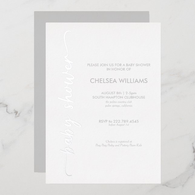 Modern Script Silver Real Foil Baby Shower (Front/Back)