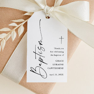 Modern Script Simple Baptism Thank You Favour Gift Tags