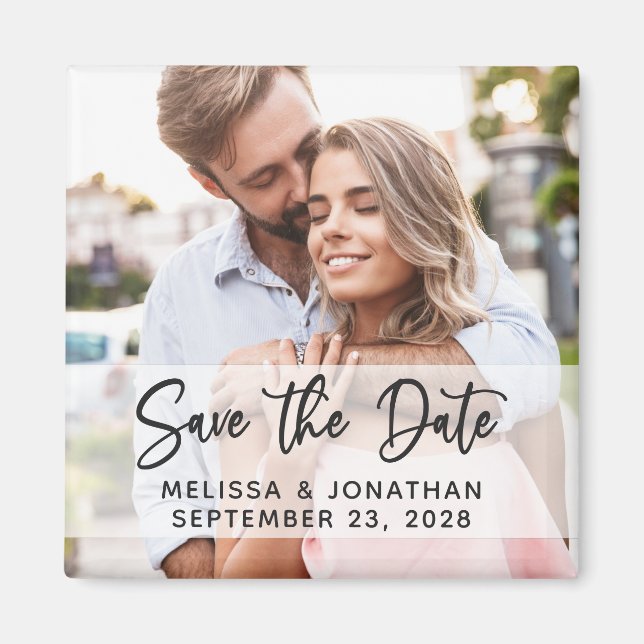 Modern script simple elegant photo save the date m magnet (Front)