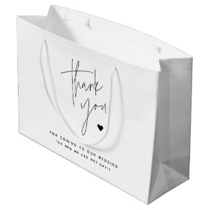 Modern Script Simple Heart Wedding Thank You Large Gift Bag