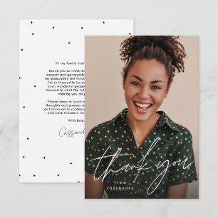 Modern script simple one photo graduation thank you card