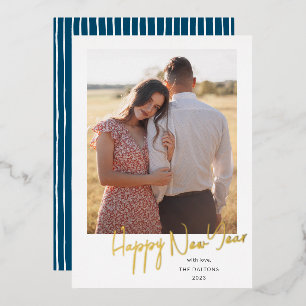 Modern Script Simple Photo Foil Holiday Card