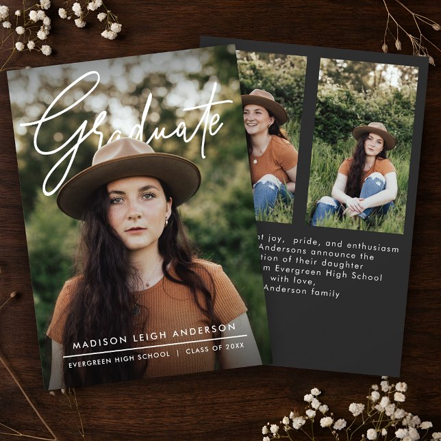 Modern Script Simple Photo Graduation Announcement (Creator Uploaded)