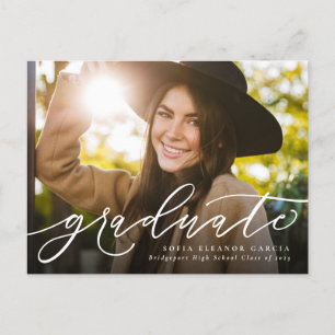 Modern script simple photo graduation invitation postcard