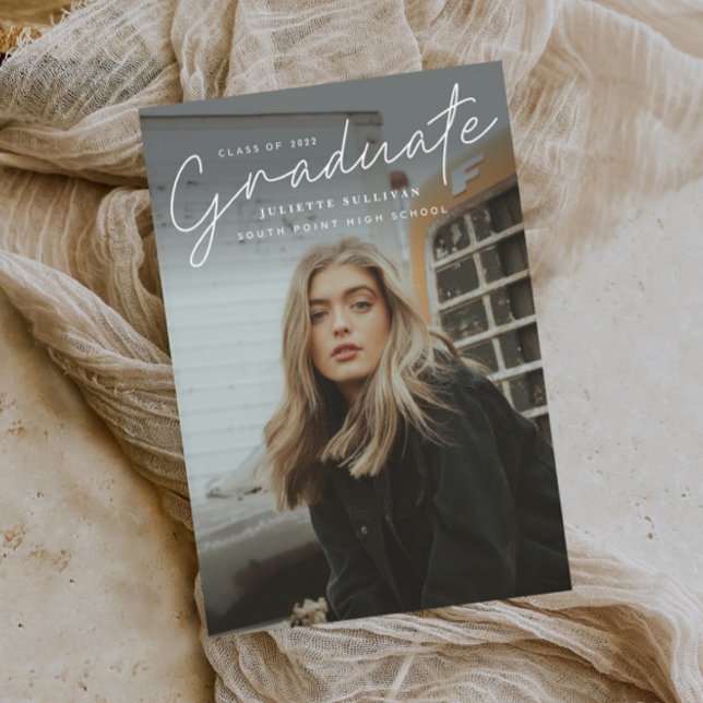 Modern Script Simple Photo Graduation Invitation Postcard (Creator Uploaded)