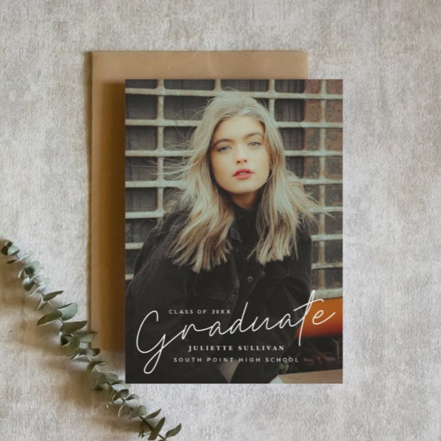 Modern Script Simple Photo Graduation Invitations (Creator Uploaded)
