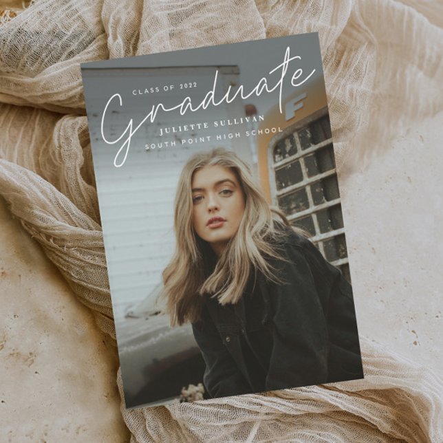 Modern Script Simple Photo Graduation Magnetic Invitation (Creator Uploaded)