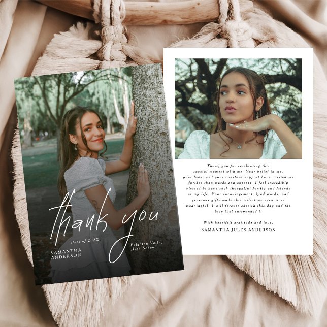Modern Script Simple Photo Graduation  Thank You Card (Creator Uploaded)