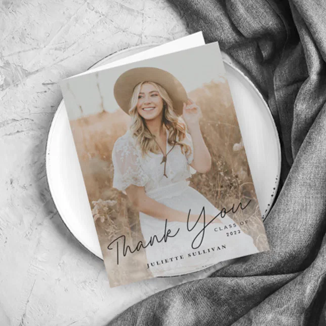 Modern Script Simple Photo Graduation Thank You Card | Zazzle