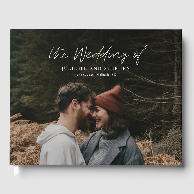 Modern Script Simple Photo Wedding  Guest Book (Front)