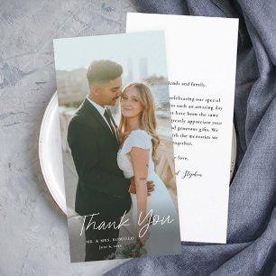 Modern Script Simple Photo Wedding Tall Thank You Card