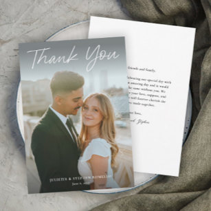 Modern Script Simple Photo Wedding Thank You Card