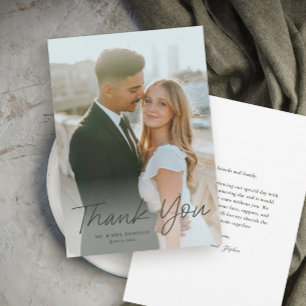 Modern Script Simple Photo Wedding Thank You Card